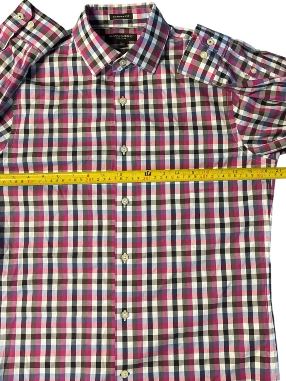 Banana Republic Men's Camden Fit Non-Iron Gingham Plaid Button Up Shirt Size S
